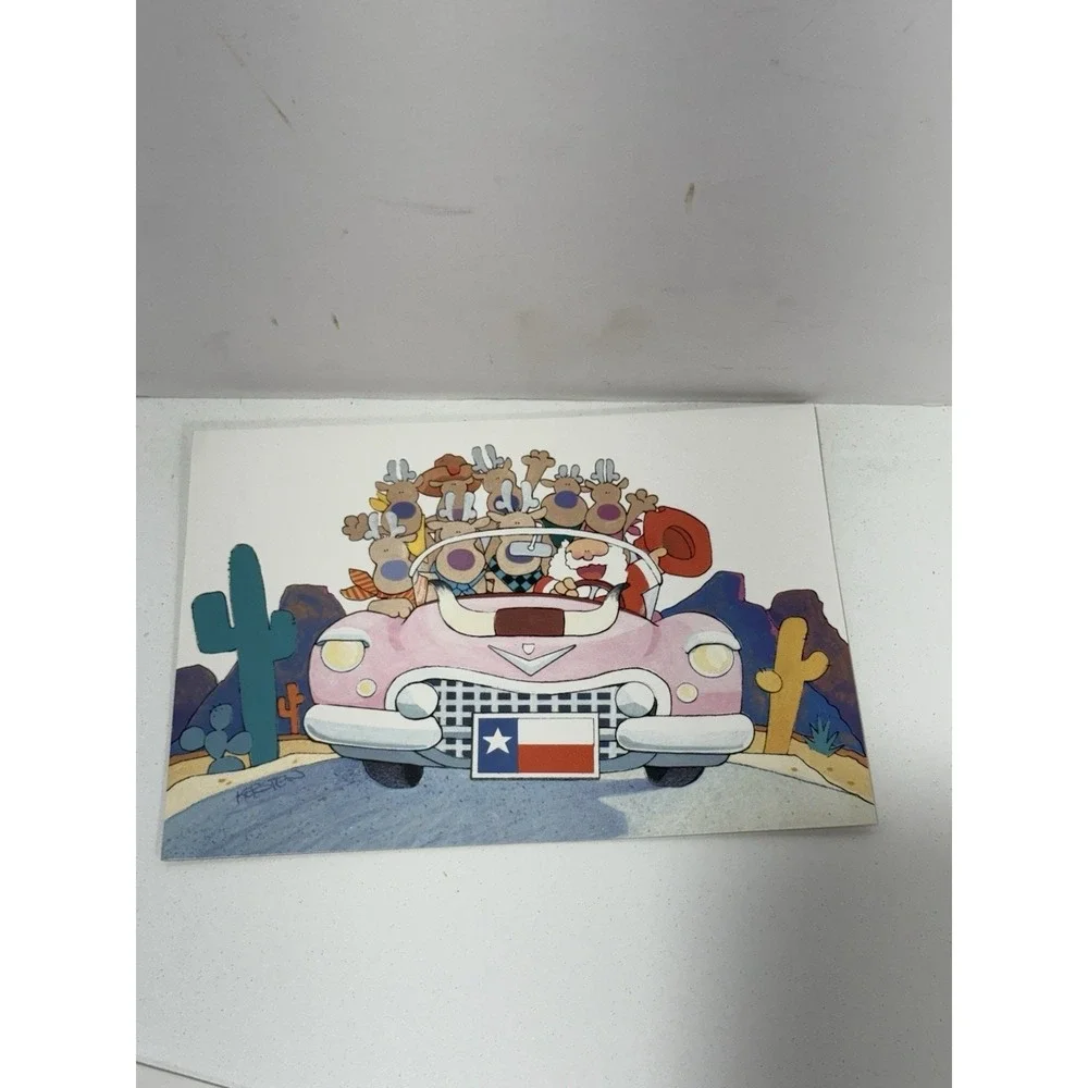 Kersten Bros Vintage Texas Christmas Cards lot 6 Santa Reindeer Pink Convertible